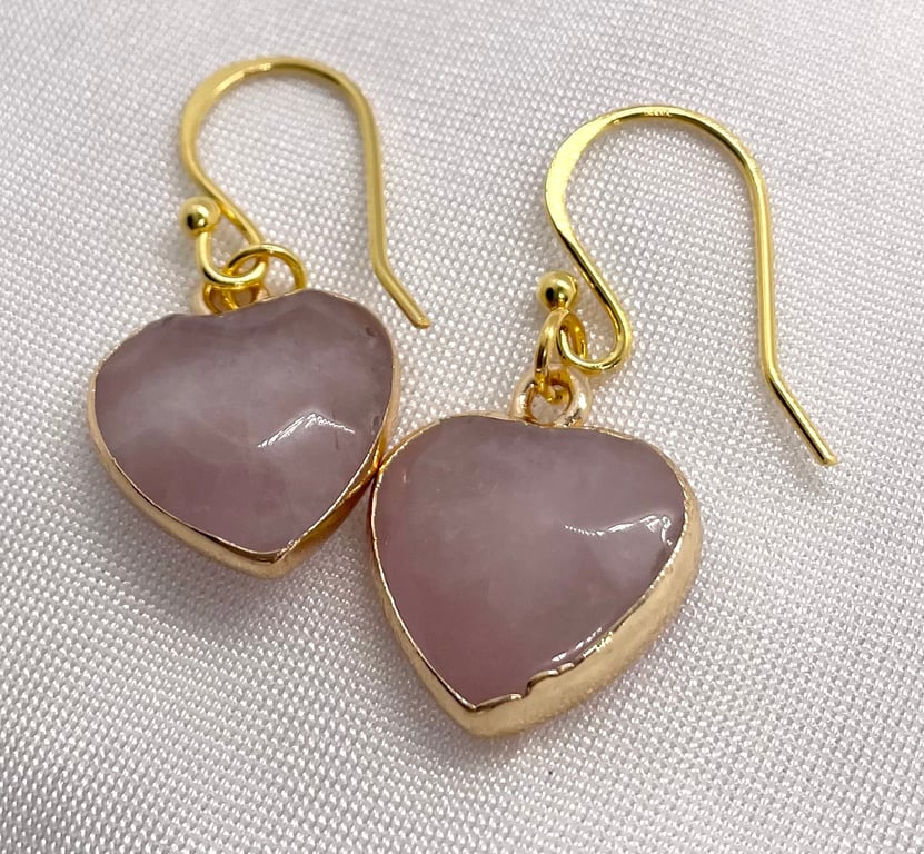 Heart Shaped Rose Quartz Dangle Earrings 