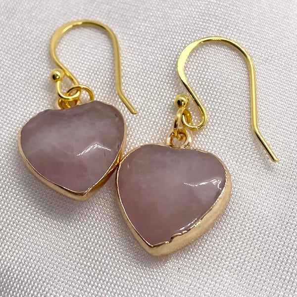 Heart Shaped Rose Quartz Dangle Earrings 
