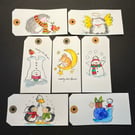 Set of seven hand-painted Christmas gift labels using Penny Black stamps (Set 2)