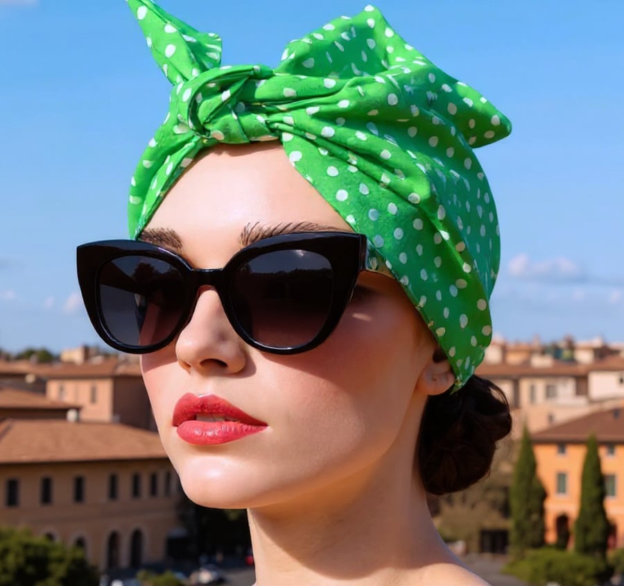 1950s Retro Rockabilly Headscarf Handmade emerald Polka dot Print