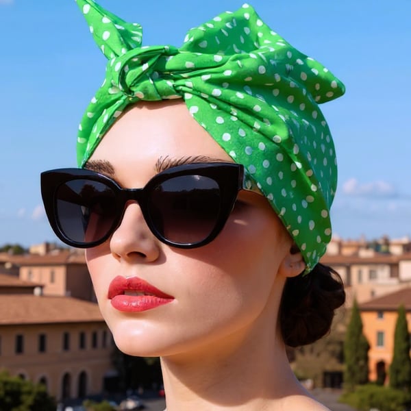 1950s Retro Rockabilly Headscarf Handmade emerald Polka dot Print