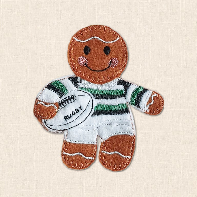 Rugby Gingerbread Decoration - Embroidered Rugby Lover Decoration