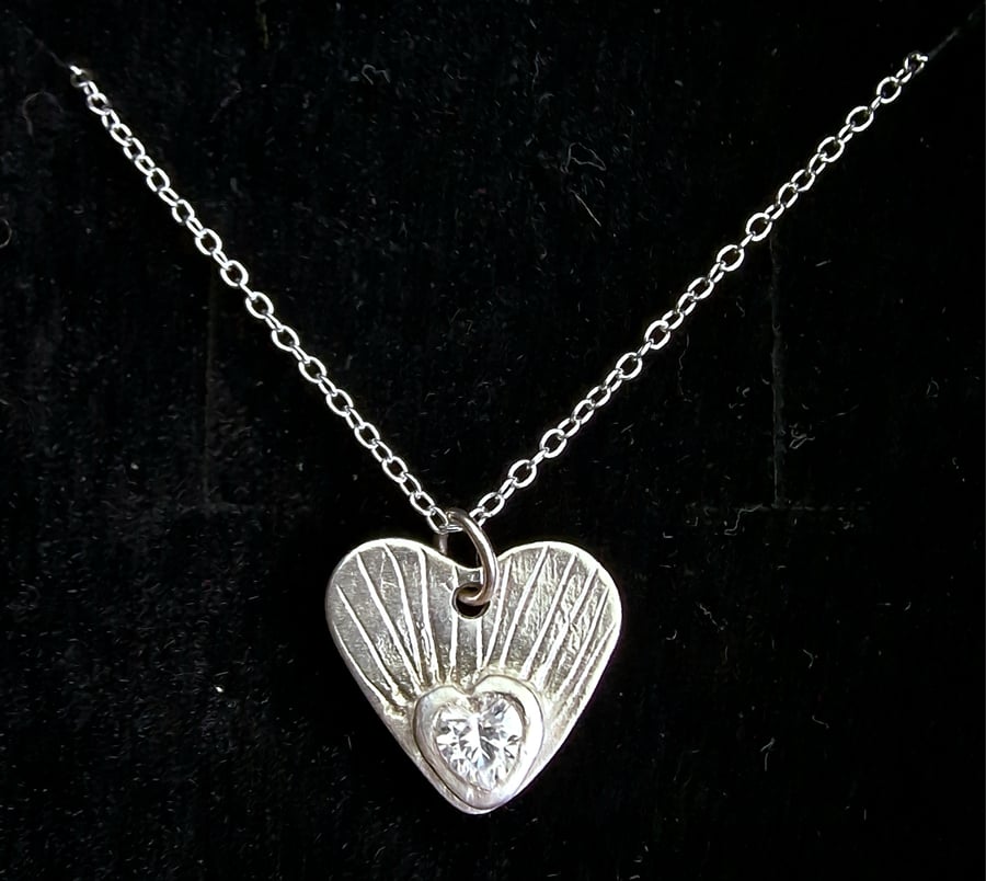 Silver heart pendant with cubic zirconia