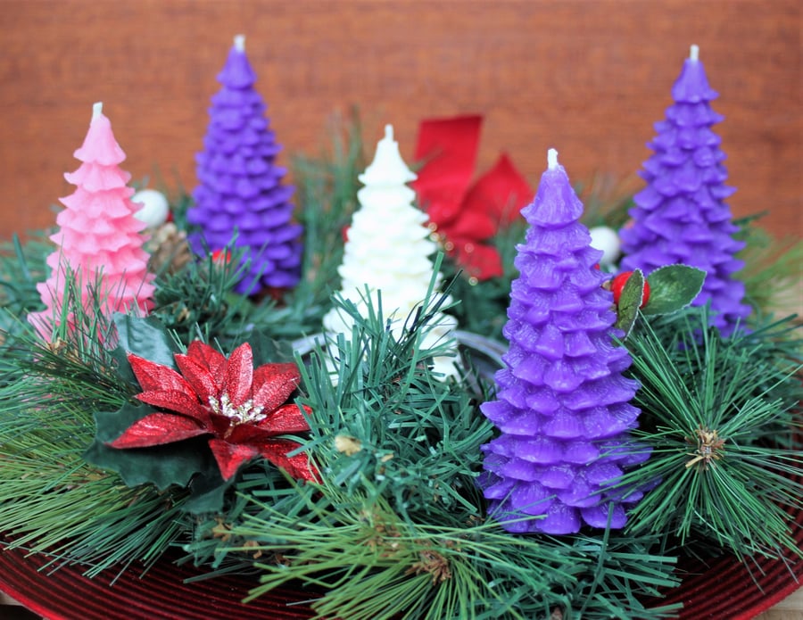 Christmas Tree Advent Candle Set of 5 or 4 Candles Natural Pure Beeswax Handmade