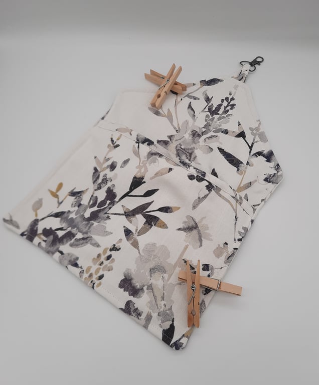 Peg bag clip on in white foliage fabric, free uk delivery.  