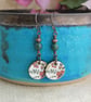 Floral ceramic charm, green jasper and copper earrings - Image 3