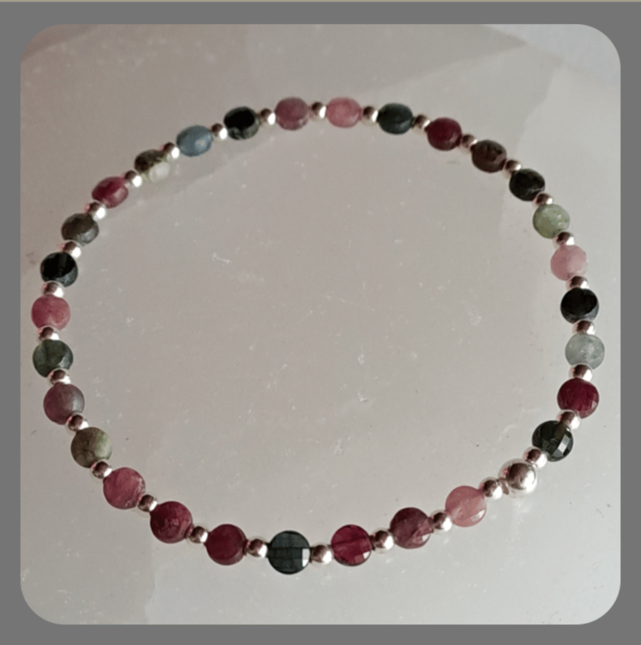 Sparkly Multi Coloured (Rainbow) Tourmaline and sterling silver bracelet