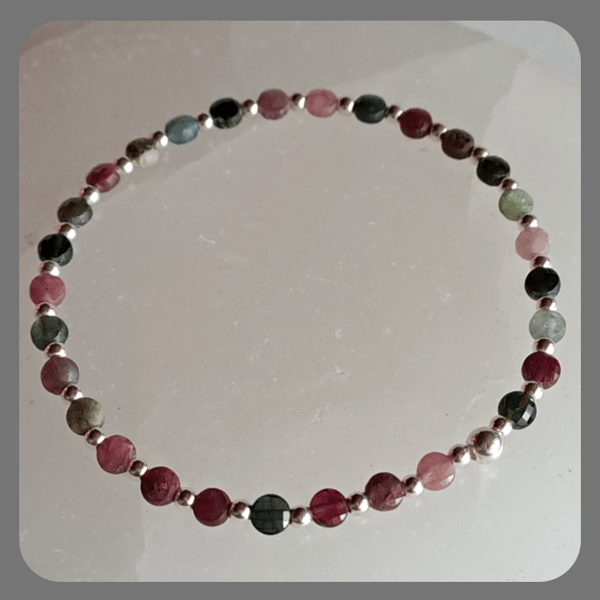 Sparkly Multi Coloured (Rainbow) Tourmaline and sterling silver bracelet