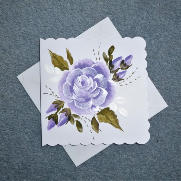 Hand painted floral greetings card ( ref F 375.R2 )