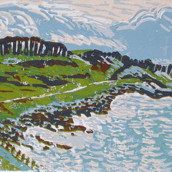 Staffin, Skye, Scotland Original Hand Pressed Linocut Print Ltd Edition
