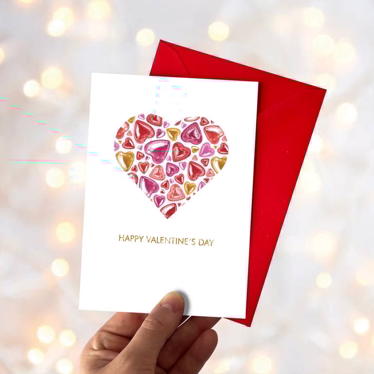 Valentine’s Day Card – Bold Chocolate Heart Design with Red Envelope