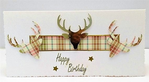 Scottish Tartan Stag Happy Birthday Handmade Greeting Card FREE P&P to UK