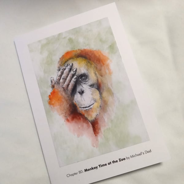 original hand painted print of a Monkey Orangutan printed Greeting Card