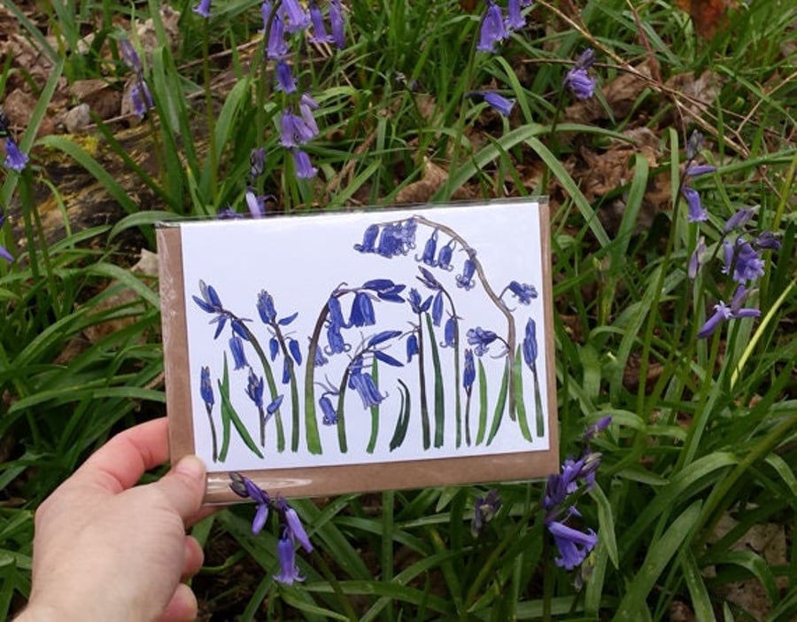 Bluebells card by Alice Draws The Line featuring botanical illustrations of the 