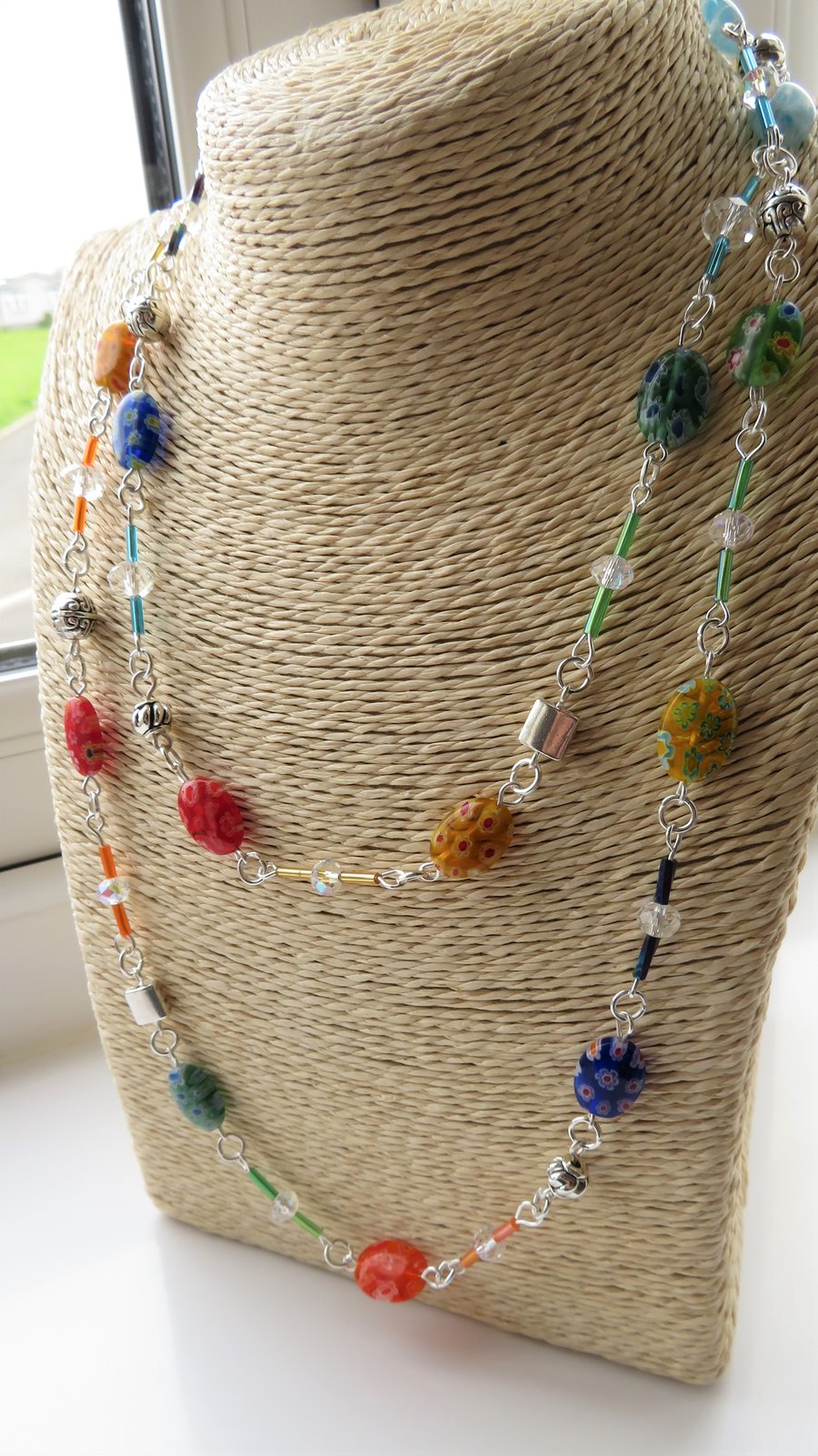 Millefiori and Crystal Long Necklace