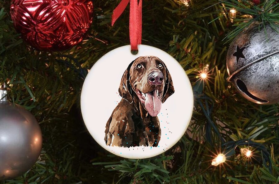 German Shorthaired Pointer Smile Heart Tree Decoration.GSP Xmas Tree Decoration,