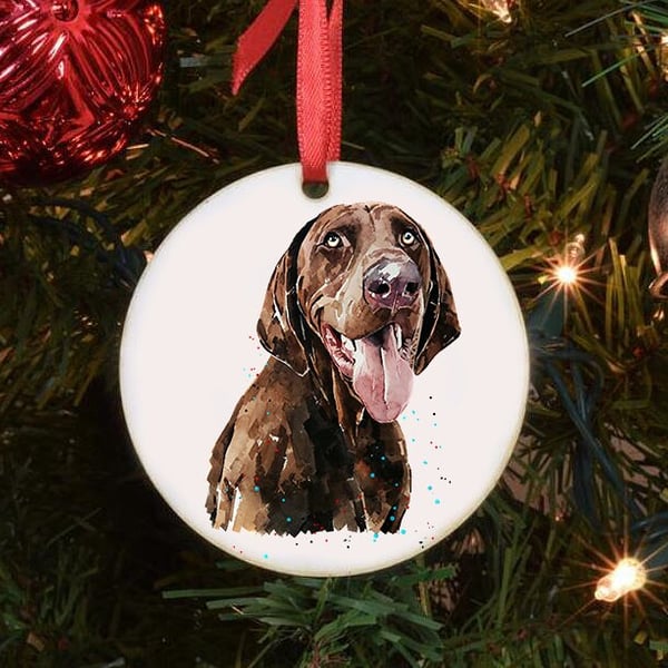 German Shorthaired Pointer Smile Heart Tree Decoration.GSP Xmas Tree Decoration,
