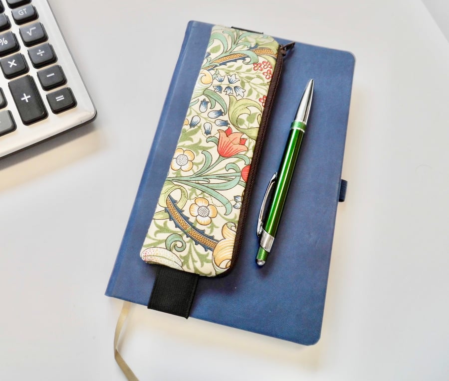 SOLD Pencil case for cover of book diary journal elasticated red and green