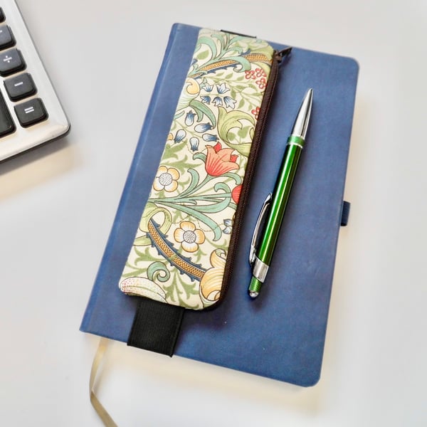 Pencil case for cover of book diary journal elasticated red and green
