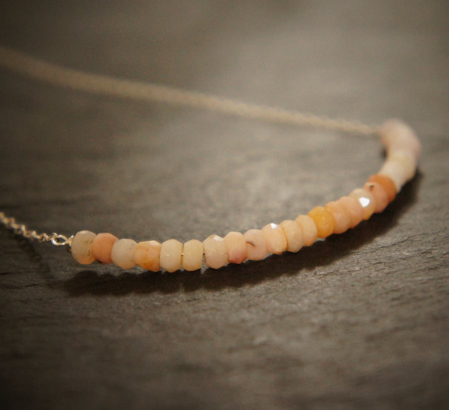 Peachy Pink Faceted Opal and Sterling Silver Necklace