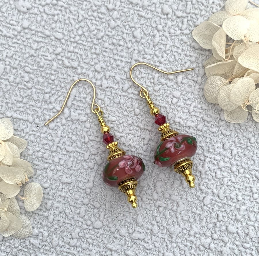 Vintage Style Red Glass Drop Earrings