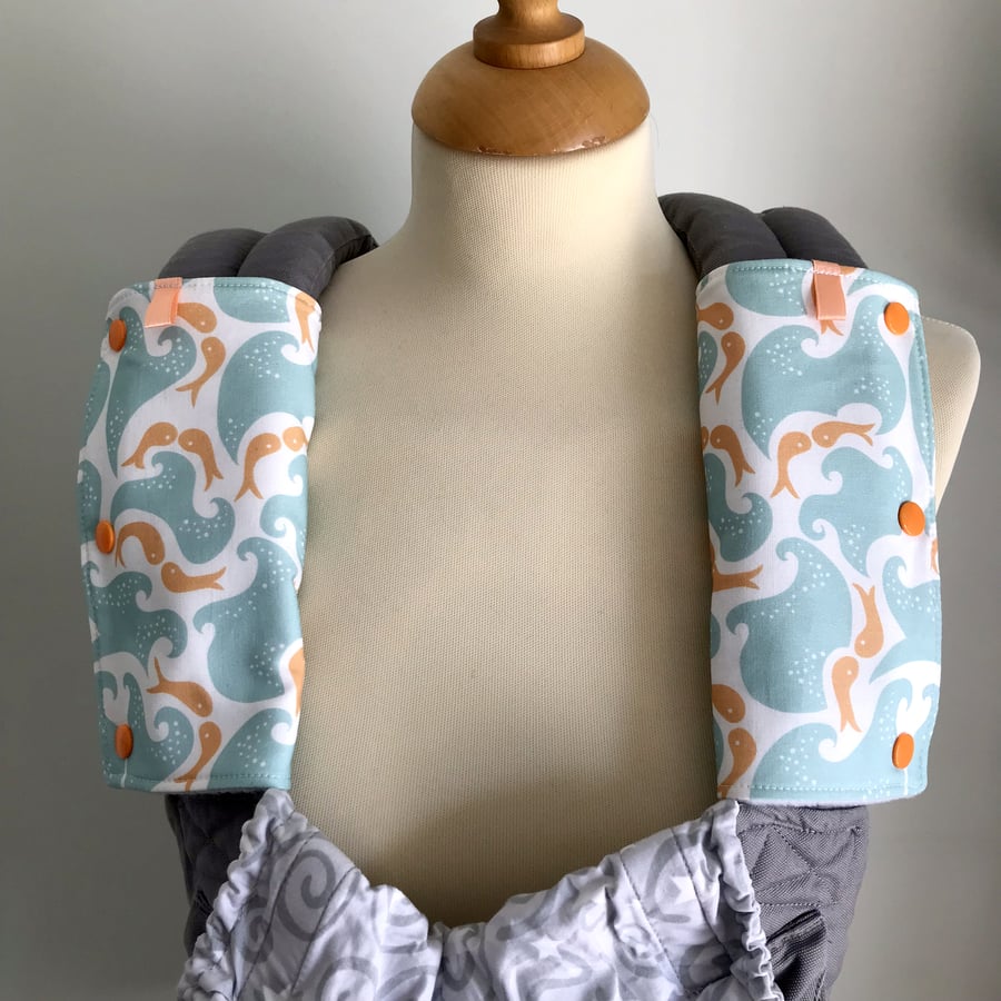 DROOL PADS Strap Covers for ERGO or CUSTOM Baby Carrier in Kissing Fish Fabric