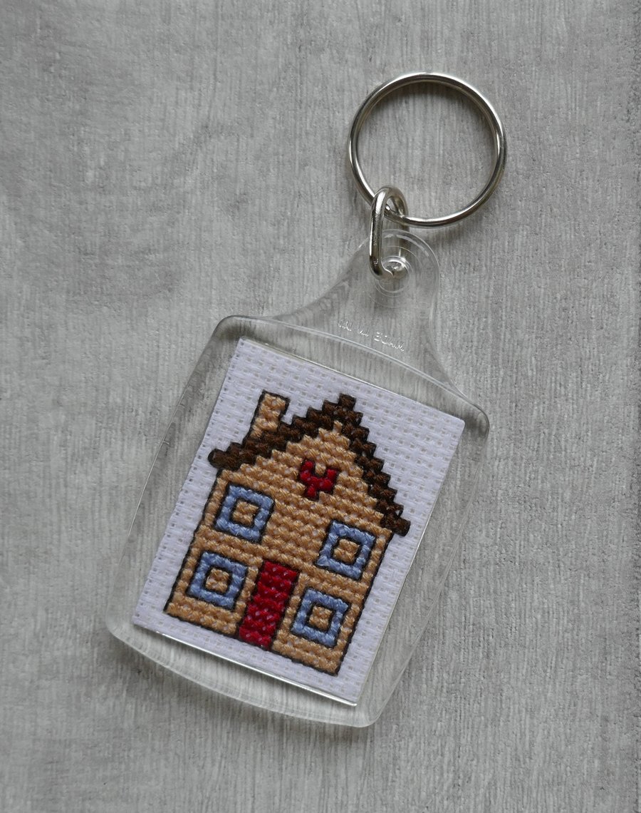 Cross Stitch House - Rectangular Keyring