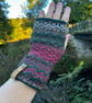 Brown and green knitted fairisle wrist warmers super seconds festival