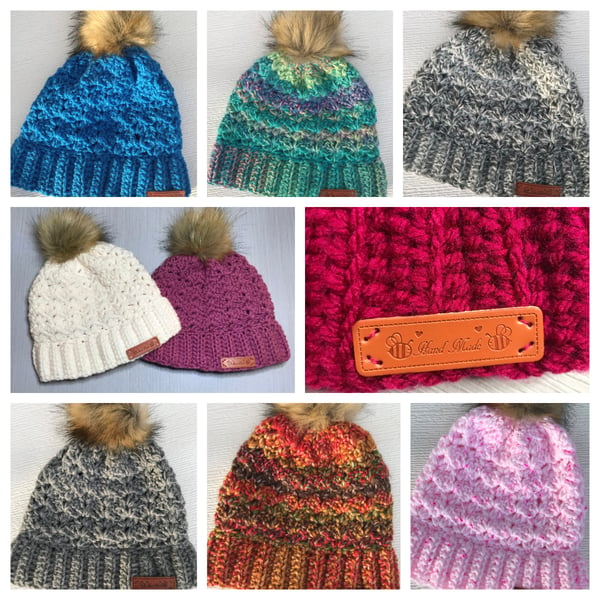 Crocheted Ladies Faux Fur Pom Pom Hats