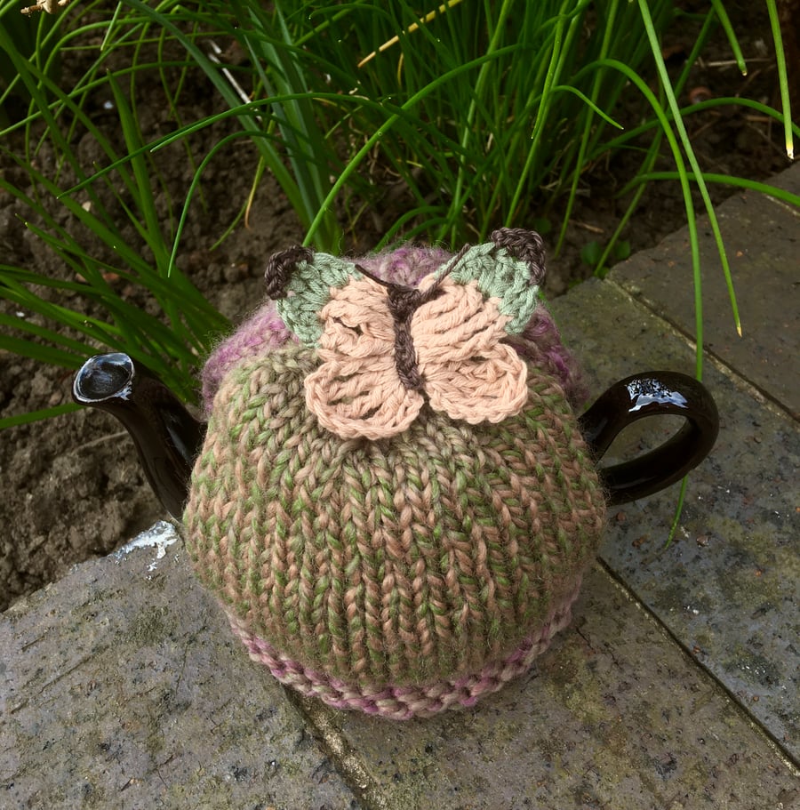 Crochet Butterfly Tea Cosy, Small One Cup Teapot Cozy