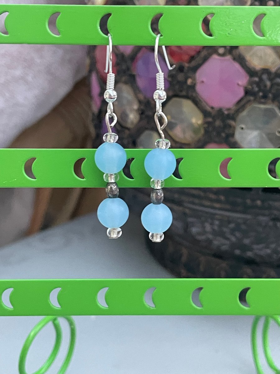 Fresh blue beaded dangly earrings