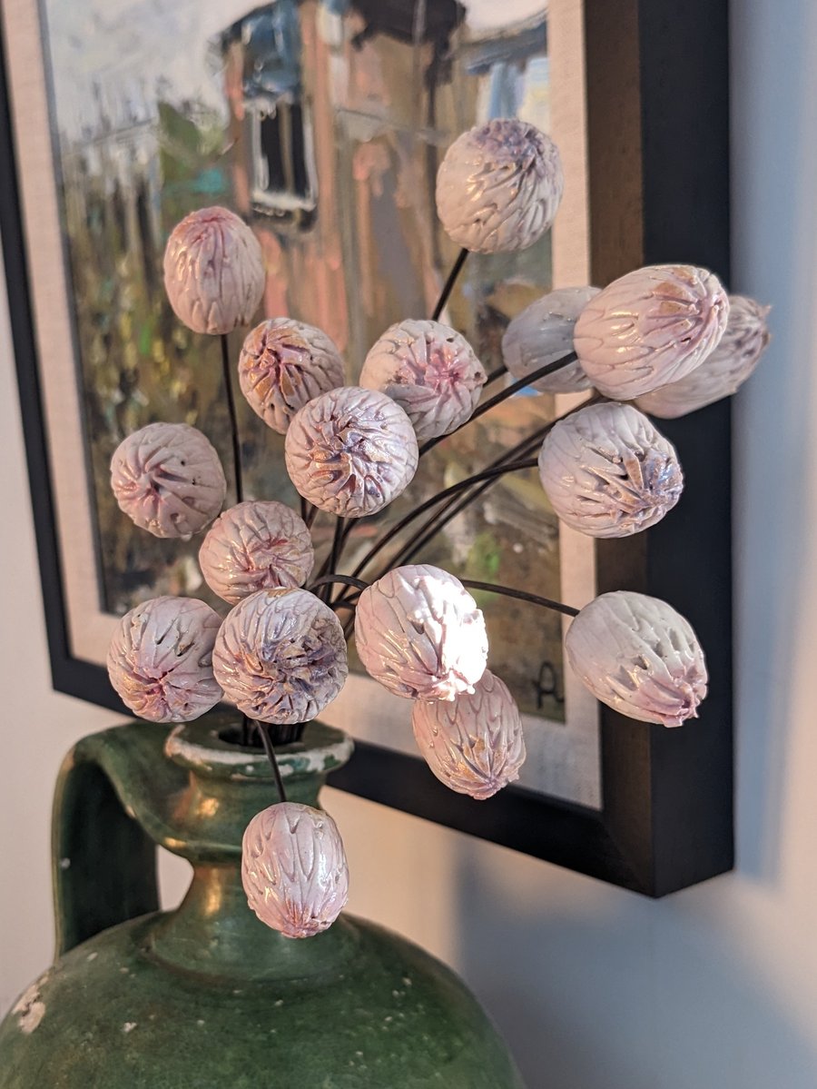 Perfectly Imperfect Ceramic Clover Flowers x 3, Muted Pink Meadow Red Clover
