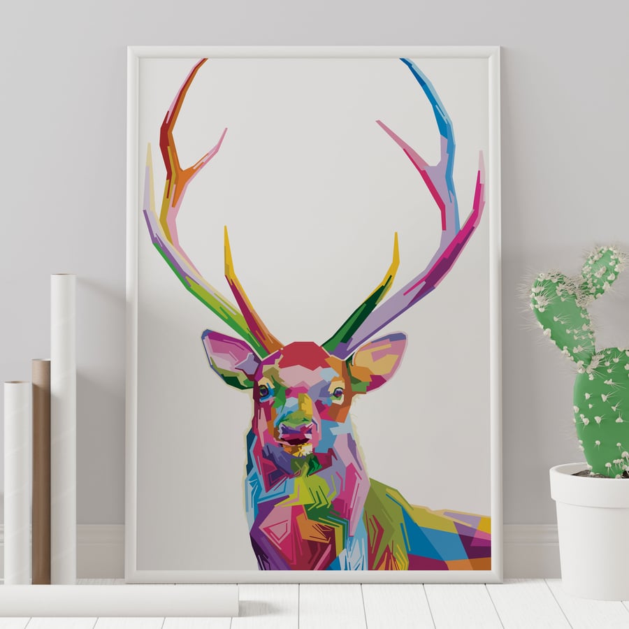 Stag geometric rainbow print