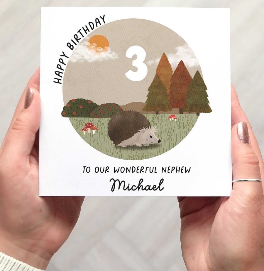 Hedgehog Cute Birthday Card for Children, Can be Customised for Any Age