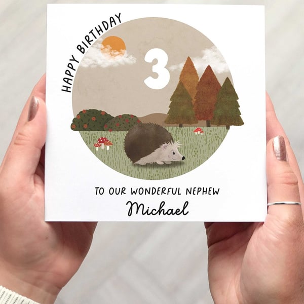 Hedgehog Cute Birthday Card for Children, Can be Customised for Any Age