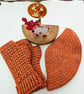 Gift Set Orange Spice Merino Wool Fingerless Mitts & Beret Hat