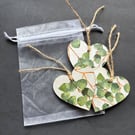 Mini green leaf decoupaged wooden gift embellishments