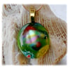 Dichroic Glass Pendant 061 Green Floral Handmade with gold plated chain