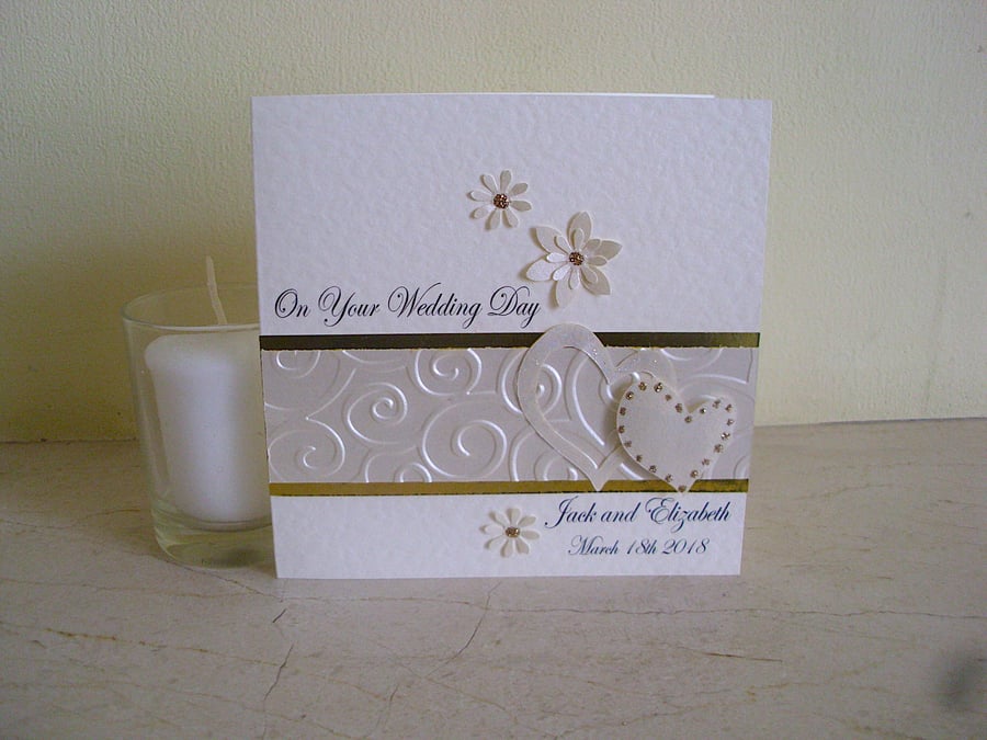 Sparkly Hearts Wedding Congratulations Card - personalised -  Anniversary Card