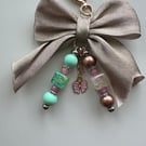 Gold Bow Bag Charm, with accent beads to match, luxury keyring, bag accessory 