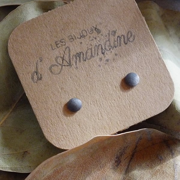 Oxidised round stud earrings; minimal everyday silver studs