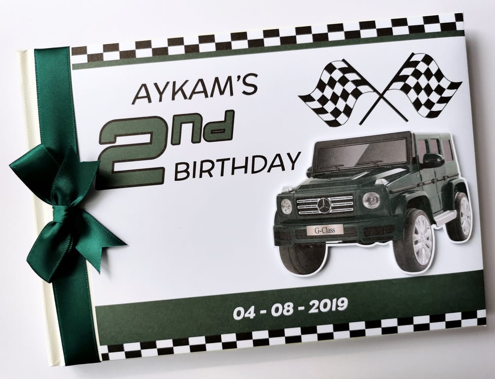 Racing G wagon Birthday Guest book, racer birthday party book, gift