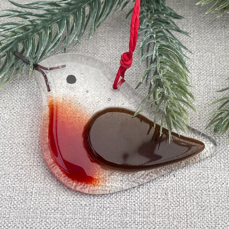 Robin - glass Christmas tree decoration - transparent