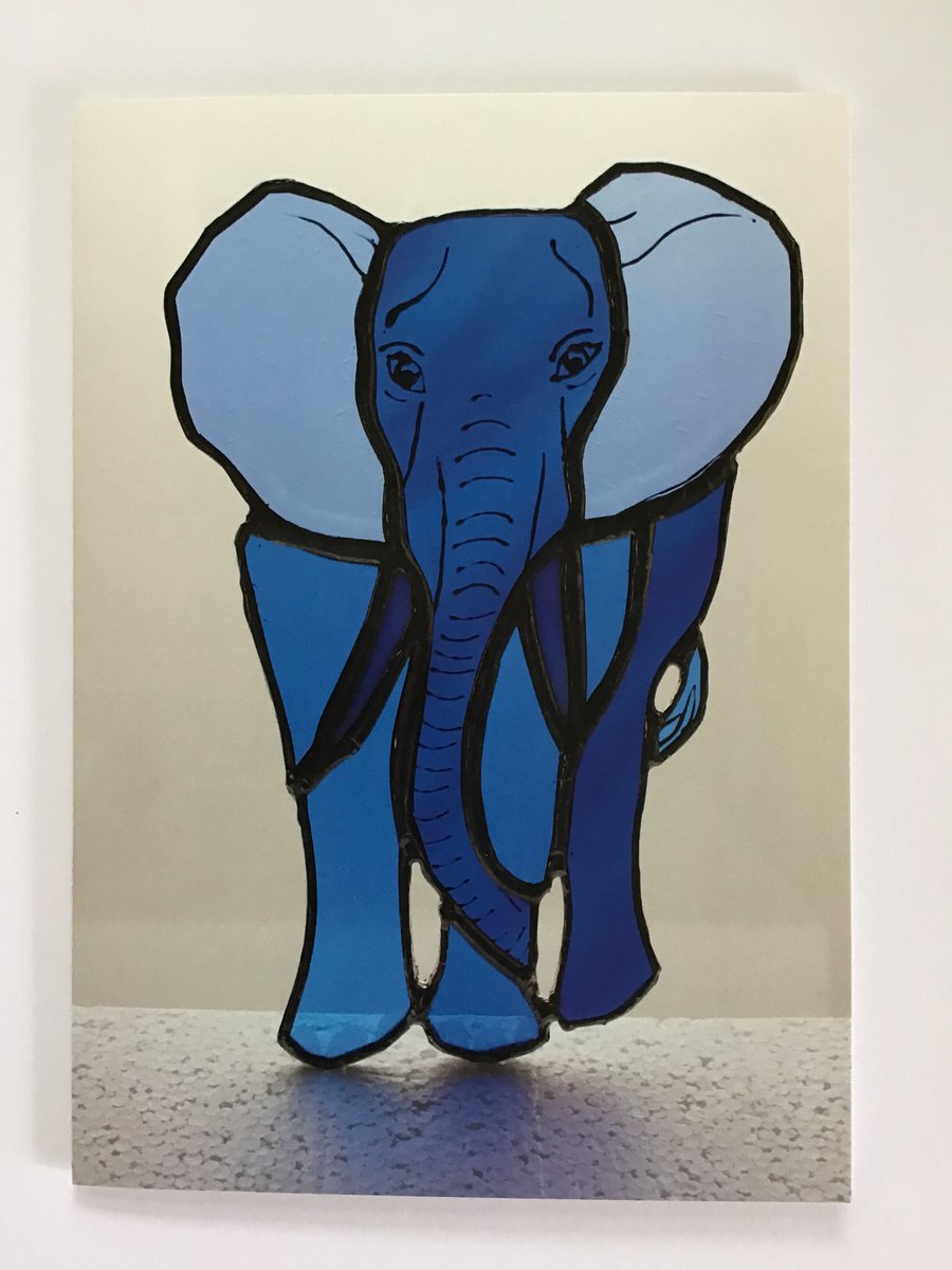 Greetings Card - Stained glass 'Blue Elephant' 