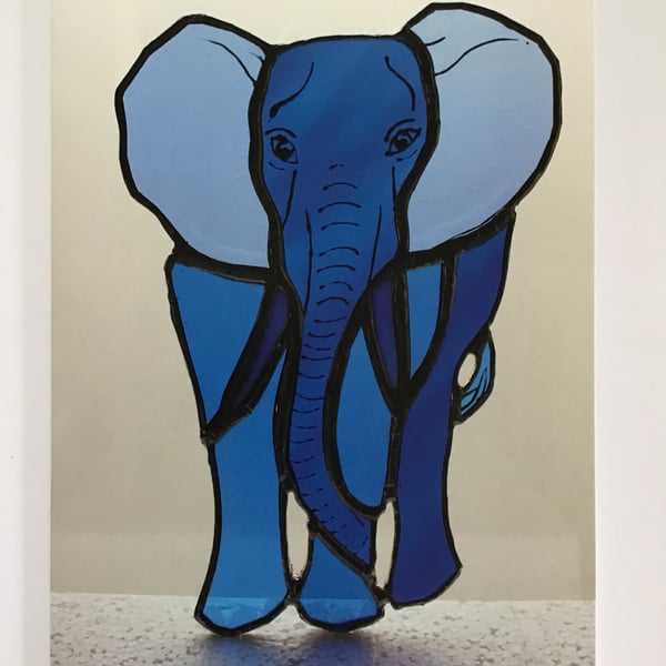 Greetings Card - Stained glass 'Blue Elephant' 