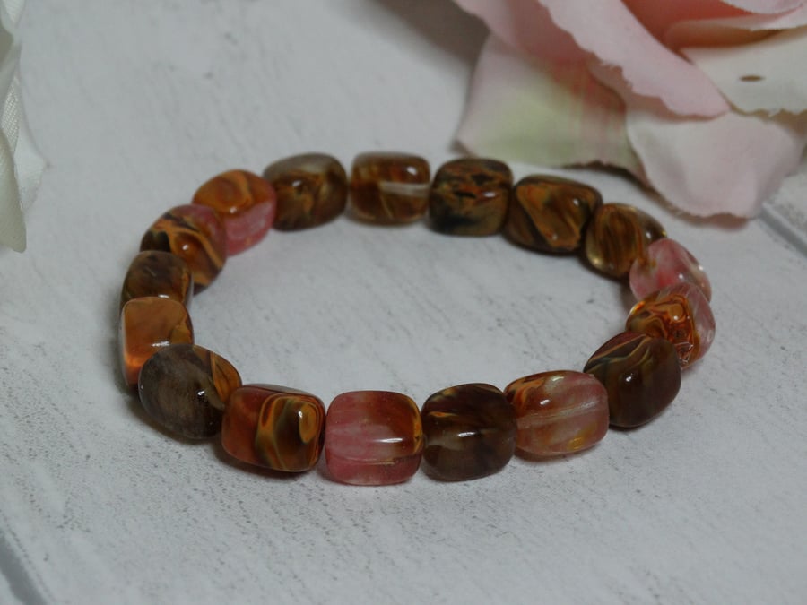 Fire cherry quartz nugget elasticated bracelet