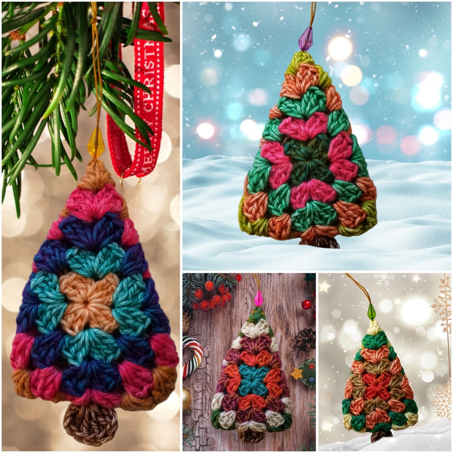 Colourful crochet boho Christmas tree decorations 