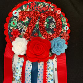 Birthday badge-Rosette - 70th Birthday design - Various floral