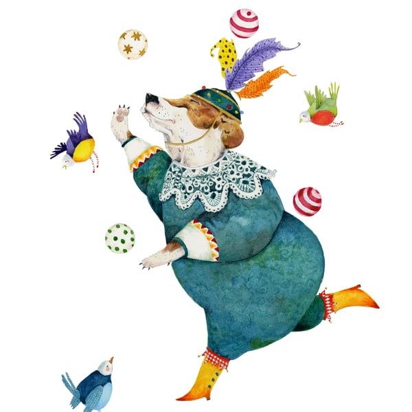 Dog Juggler A4 Giclee illustration dog print