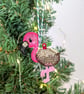 Embroidered hanging Flamingo Christmas decorations, machine embroidery - Image 1